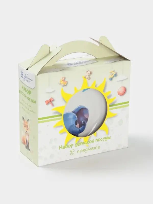 Набор детской посуды Дулевский фарфор &laquo;Слоник&raquo;, 3 предмета: тарелка 175 мл, миска 360 мл, кружка 210 мл, белый