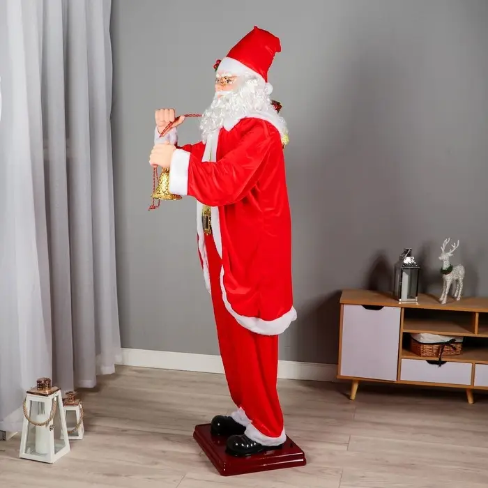 Дед Мороз "С колокольчиком и мешком" реакция на движение, танцует, 180 см, красный