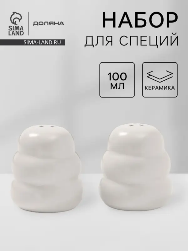 Набор для специй Доляна &laquo;Зефир&raquo;, солонка, перечница, 100 мл, керамика, белый