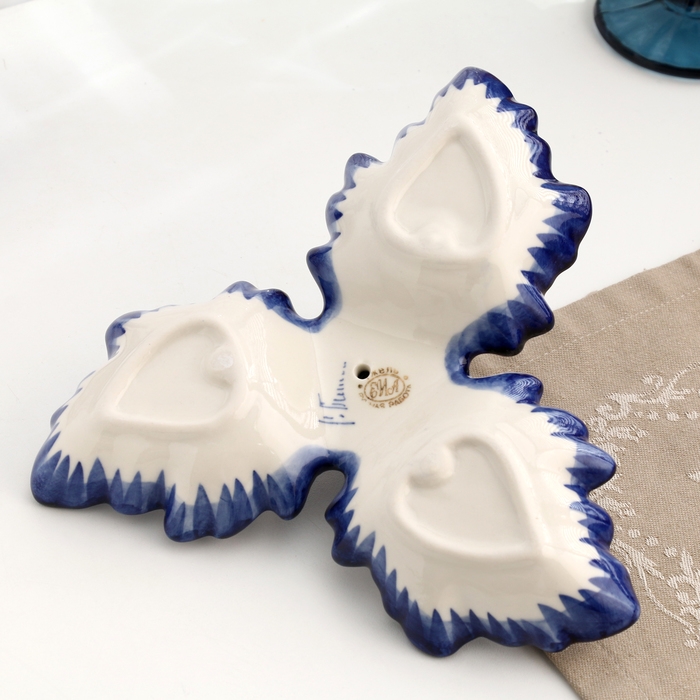 Менажница гжель «Листики», бело-синий,керамика, Менажница гжель «Листики», бело-синий,керамика,