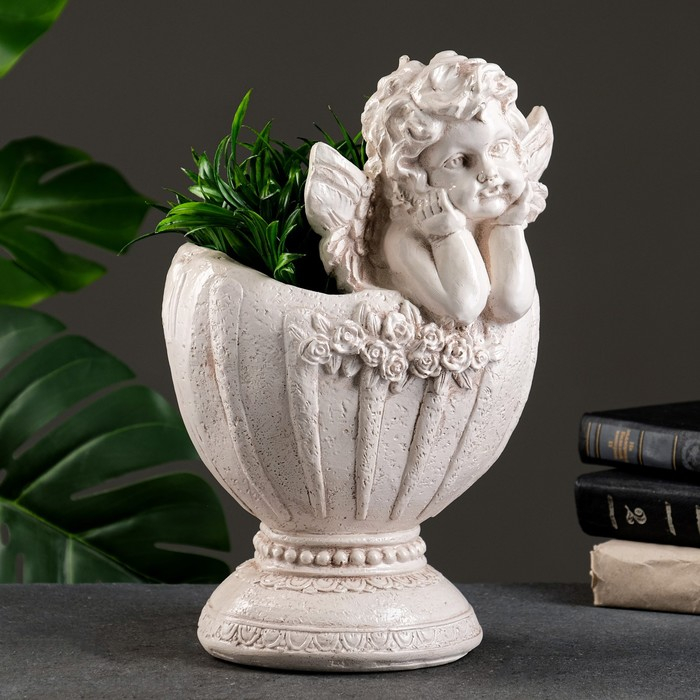 Фигурное кашпо Фигурное кашпо "Ангел в вазе" состаренный, 1,2 л / 20х35х23см
