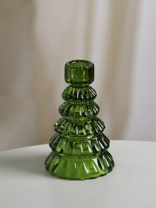 Стеклянный подсвечник на 1 свечу &laquo;Ёлочка&raquo;, зелёный, d=2 см, 8.5&times;8.5&times;13.5 см
