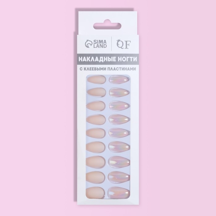 Накладные ногти, 24 шт, с клеевыми пластинами, форма миндаль, матовые, голографические, бежевые