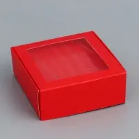 Коробка для бижутерии с PVC окном 8×8×3 см, красный