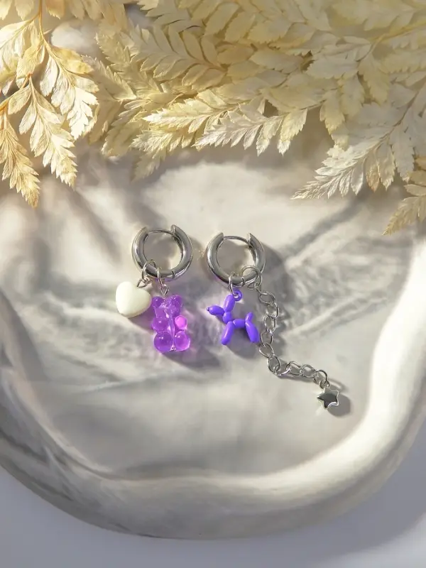 Серьги со съёмным элементом &laquo;Трансформер&raquo;, мишка и собачка, цветные в серебре