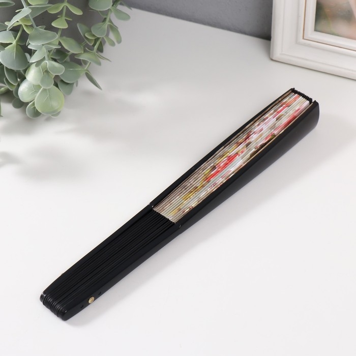 Веер пластик, текстиль h=26,5 см  Веер пластик, текстиль h=26,5 см "Светлые цветы"