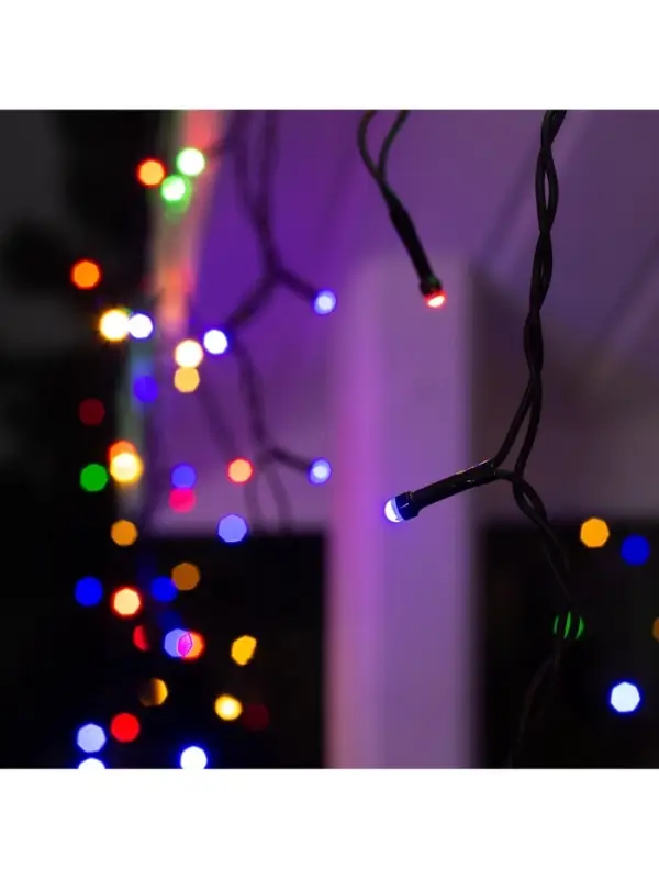 Гирлянда &laquo;Бахрома&raquo; 3&times;0.6 м, IP44, УМС, тёмная нить, 160 SMD-LED, свечение мульти, 220 В