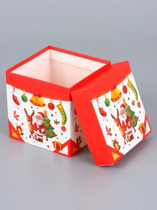 Коробка Самосборная Коробка Самосборная "Дед мороз и Елка" 10х10х10 см