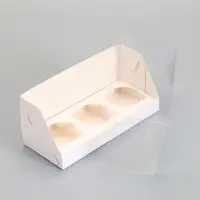 Коробка кондитерская складная под 3 капкейка, белая, 24&times;10&times;10 см