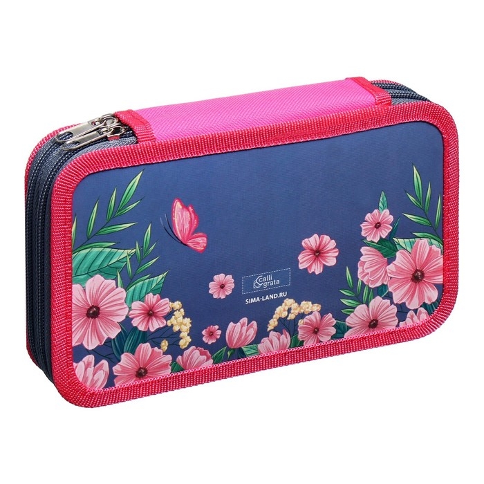 Пенал 2 секции, 125 х 205 х 40 мм, Calligrata 30П26/2 Пенал 2 секции, 125 х 205 х 40 мм, Calligrata 30П26/2 "Кот в цветах", ламинированный картон