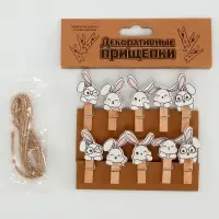 Прищепки декоративные с верёвкой для подвеса &laquo;Зайчики&raquo; набор 10 шт. &mdash; 1.5&times;12&times;14 см