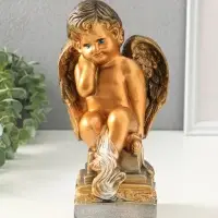 Фигура гипс &laquo;Ангел на пьедестале&raquo;, чёрный с золотом, 25&times;13&times;11 см