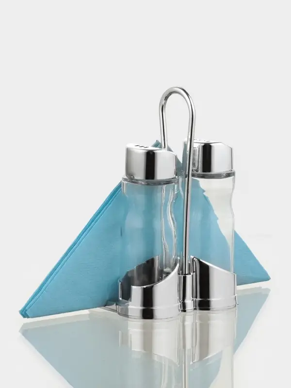 Набор для специй Доляна &laquo;Эксклюзив&raquo;, 40 мл, 2 предмета: солонка, перечница, салфетница - подставка, стекло, пластик, прозрачный