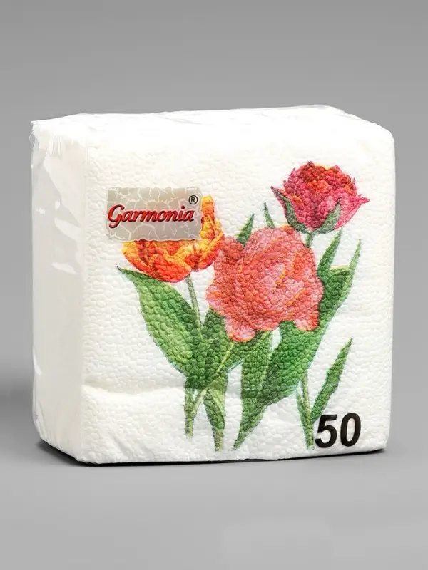 Салфетки бумажные Гармония цвета многоцветие Салфетки бумажные Гармония цвета многоцветие "Тюльпаны", 24*24 см 50 листов