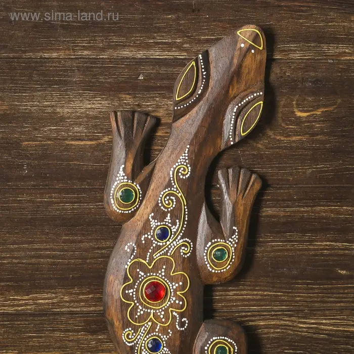 Панно настенное дерево  Панно настенное дерево "Геккон коричневый со стразами" 1х12х50 см