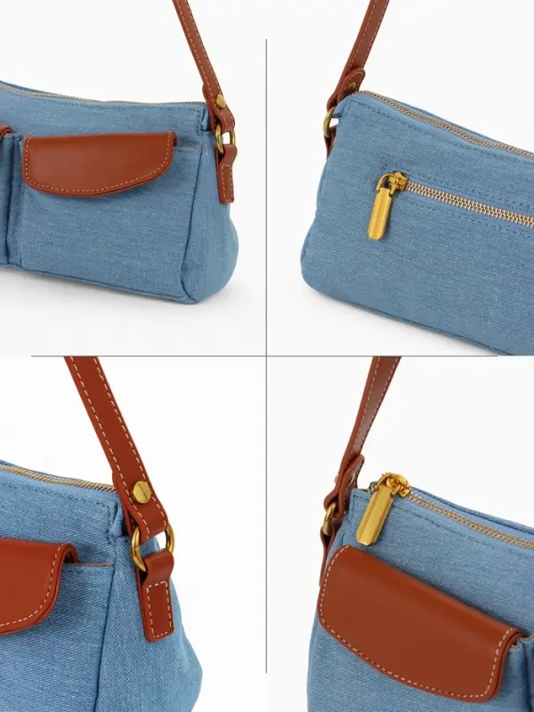 Сумка женская багет TEXTURA на молнии, 27&times;8&times;13 см, джинсовая, голубая