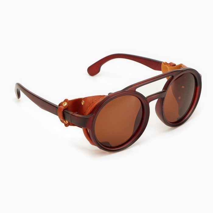 Очки солнечные круглые, uv 400, кожаные шторки, дужка 14.1 см, ширина 12.1 см, линза 5.2 х 5 см, кор Очки солнечные круглые, uv 400, кожаные шторки, дужка 14.1 см, ширина 12.1 см, линза 5.2 х 5 см, кор