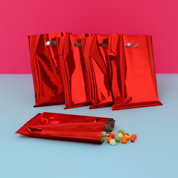 Набор подарочных пакетов, металлизированныей, красный 17х25 см , 20 микрон 10шт набор Набор подарочных пакетов, металлизированныей, красный 17х25 см , 20 микрон 10шт набор