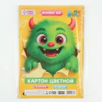 Картон цветной А4, 6 л., 6 цветов, немелованный односторонний, на скобе