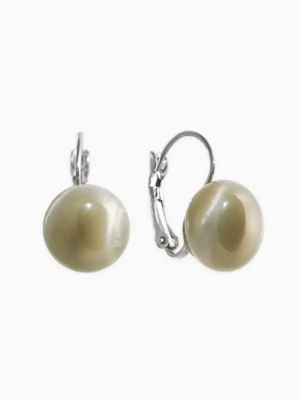 Серьги пластик "Таблетка" кошачий глаз, цвет серый в серебре