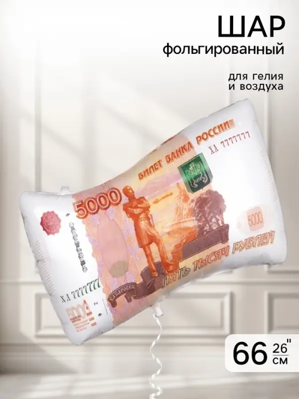 Воздушный шар фольгированный 26" &laquo;Денежная купюра, 5000 рублей&raquo;
