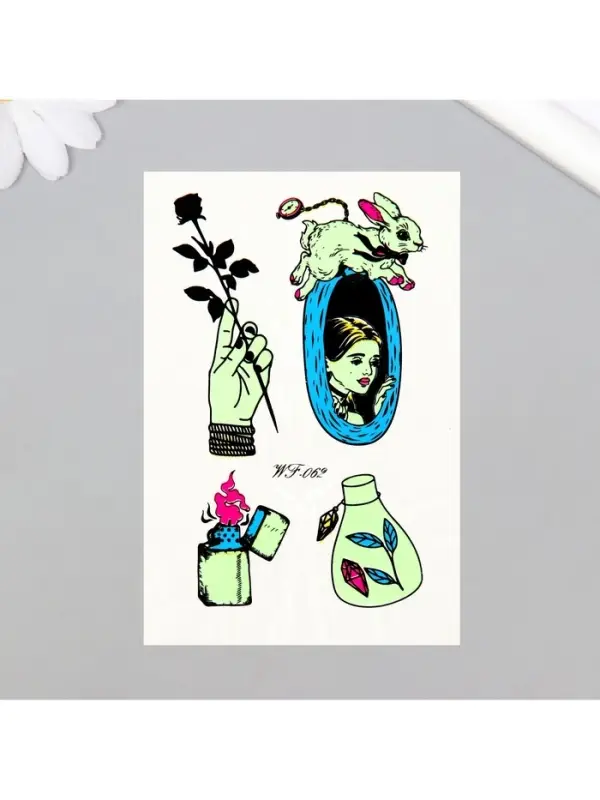 Переводные тату на тело светящиеся цветные «Алиса в норе», 14.3×7.5 см