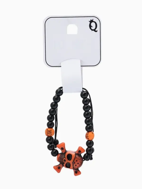 Браслет из бусин &laquo;Череп с костями&raquo;, d=6 см, чёрный, коричневый