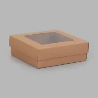Коробка складная крышка-дно с окном, 15&times;15&times;5 см, крафт