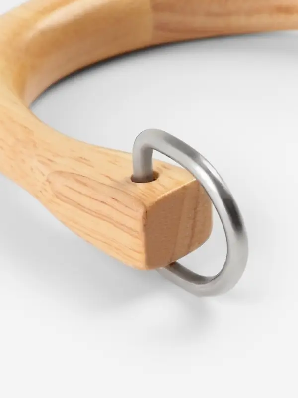 Ручки для сумки деревянные, с полукольцами, 10.3&times;8 см, 2 шт., цвет бежевый, серебряный