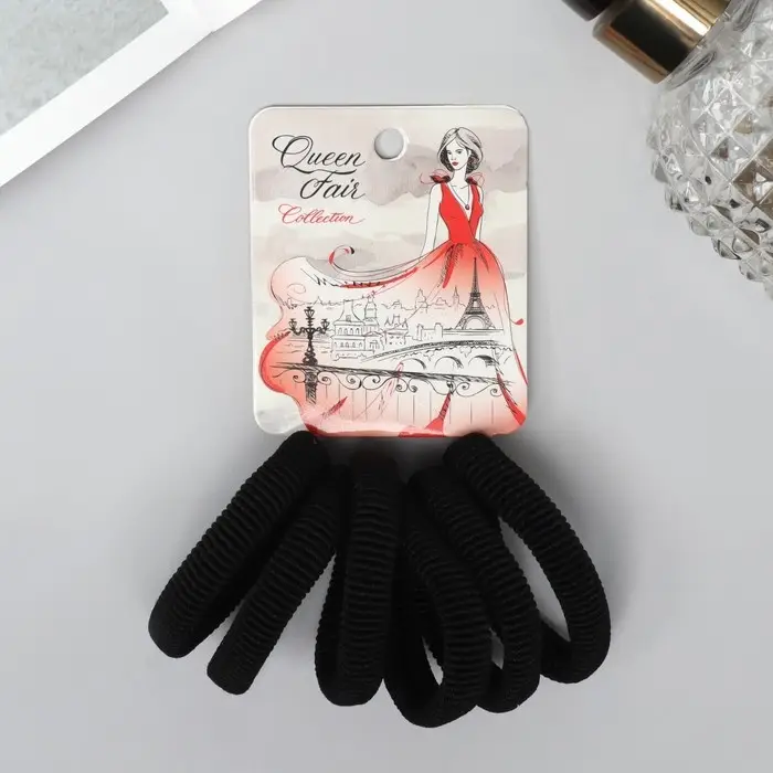 Резинка для волос "Марлен" (набор 6 шт) тайна, 4 см, чёрный