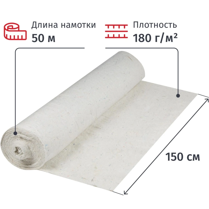 Полотно техническое холстопр. ХПП светлое, рул 1,5х50м пл. 180 г/м2