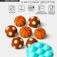 Форма для муссовых десертов и выпечки KONFINETTA &laquo;Спортивные мячи&raquo;, d=15.5 см, силикон, бирюзовая