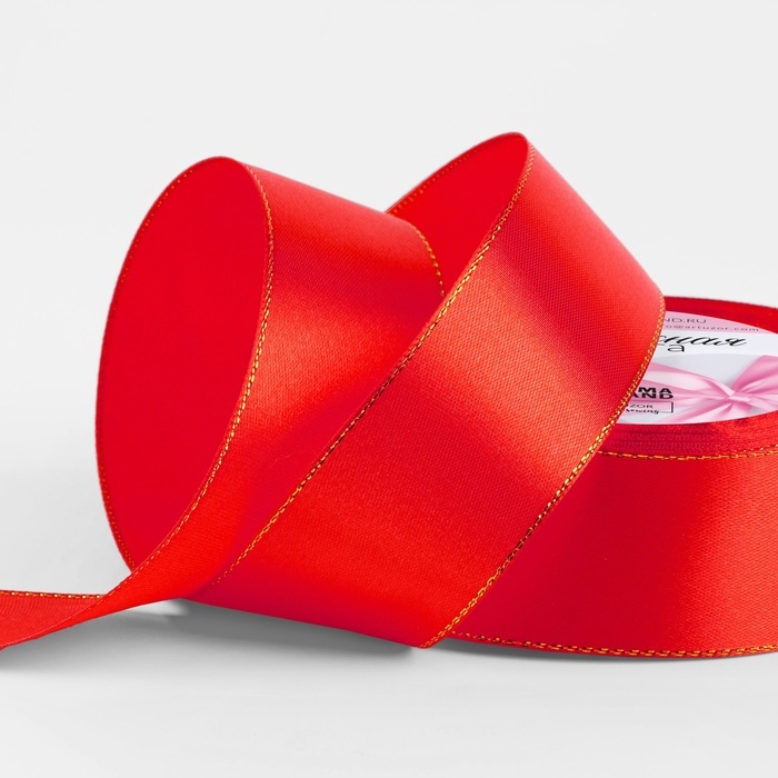 Лента атласная &laquo;Золотые нити&raquo;, 40 мм &times; 23 &plusmn; 1 м, цвет красный №26