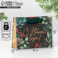 Пакет подарочный новогодний крафтовый «Волшебный праздник», S 15 х 12 х 5.5 см