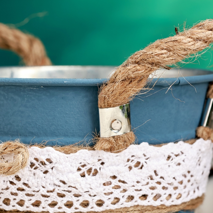 Кашпо  Кашпо "Ведерко Линдберг" синее с ручками, 13х13х12см