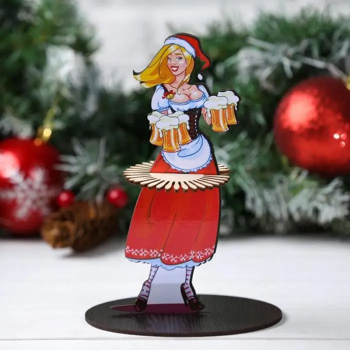 Салфетница "Девушка в новогоднем костюме с Бокалами", ДВУСТОРОННЯЯ наклейка, 20×13.5 см