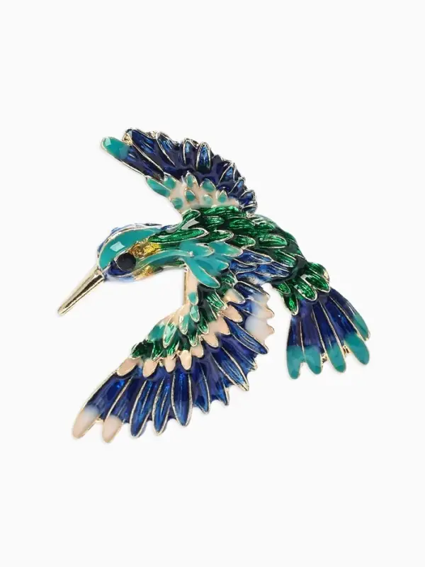 Брошь &laquo;Птица&raquo; колибри яркая, цветная в золоте