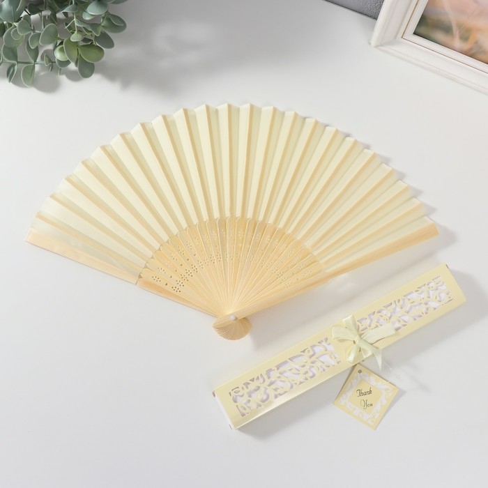 Веер бамбук, текстиль h=21 см  Веер бамбук, текстиль h=21 см "Моноцвет" в коробке, бежевый