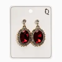 Серьги со стразами "Овал грань", цвет красный в золоте