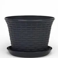 Кашпо для цветов &laquo;Ротанг&raquo;, 6.1 л, d=25.5 см, h=18.9 см, пластиковое, с поддоном, серое