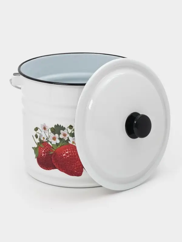 Ведро эмалированное, 10 л, с крышкой и ручкой, белое