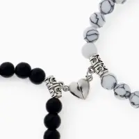 Браслеты парные &laquo;Неразлучники&raquo; на магните, сердце, чёрно-белые в серебре, d=6 см