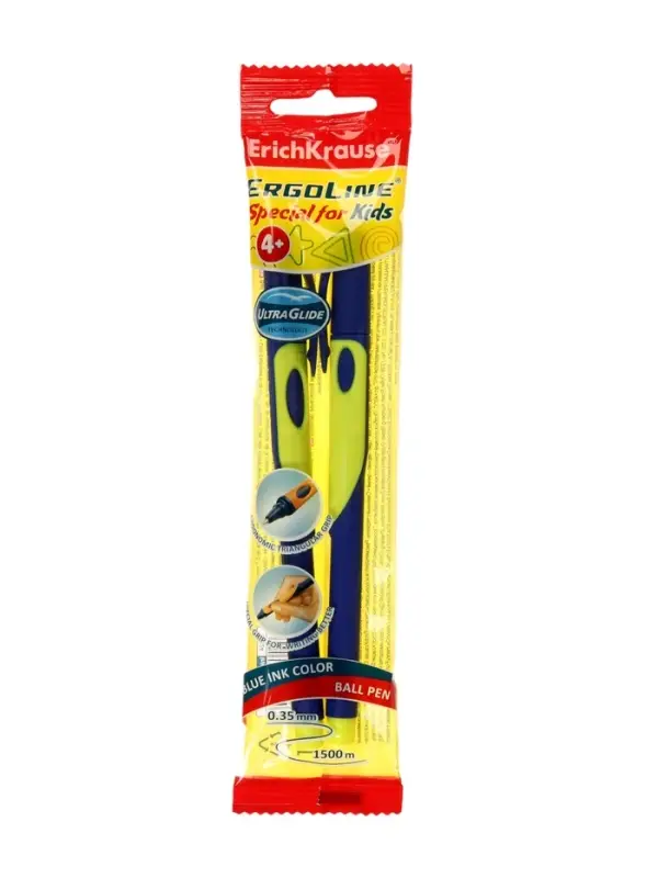 Набор ручек шариковых ErichKrause ErgoLine Grip Neon, SuperGlide, 2 штуки, узел 0.5 мм, синие чернила