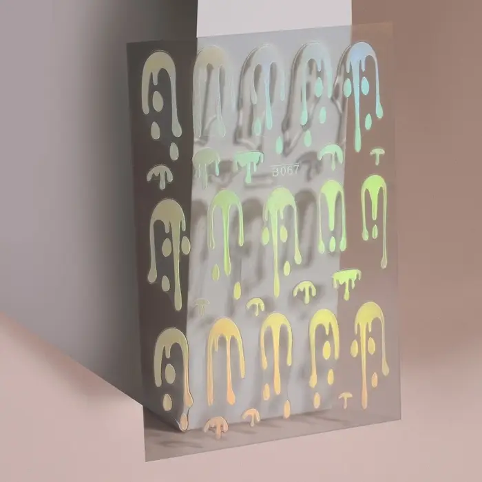 Наклейки для ногтей «Мороженое», голографические, белые