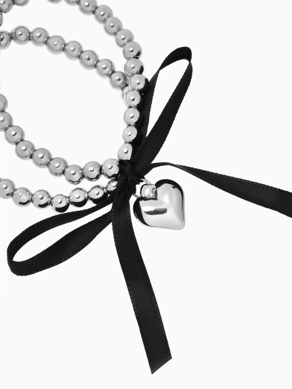 Браслет жемчуг «Сердеко» на резинке, бантик, цвет чёрный в серебре Браслет жемчуг «Сердеко» на резинке, бантик, цвет чёрный в серебре