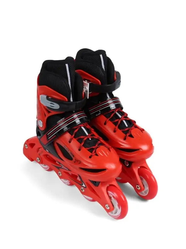 Коньки детские раздвижные BlackAqua, р. 30-33, для фитнеса, с роликовой платформой, красные, чёрные