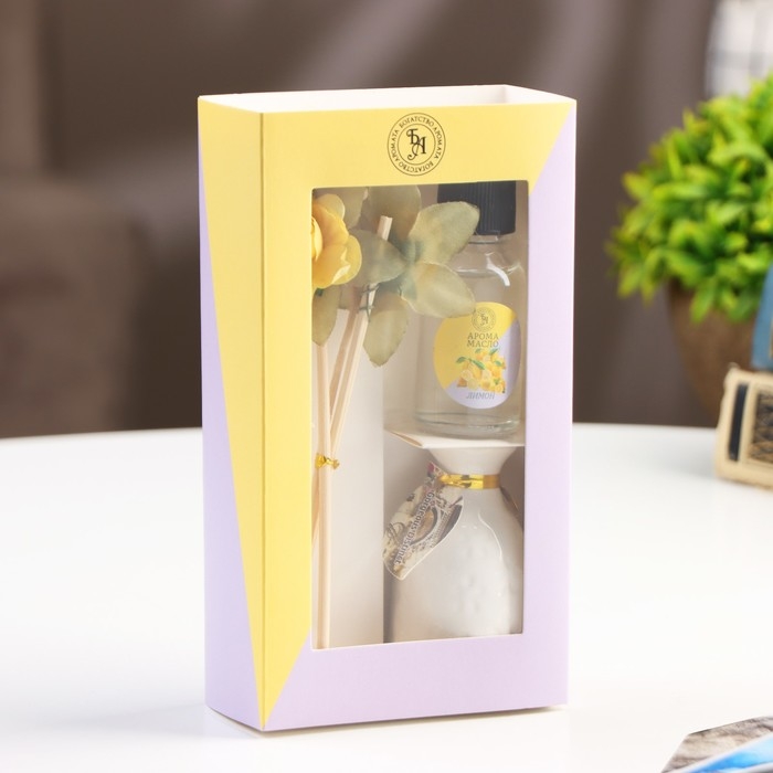 Набор подарочный с диффузором "Ваза с цветком" лимон, "Богатство Аромата"