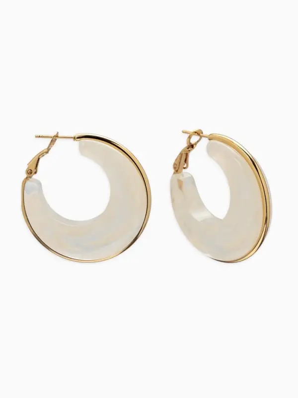 Серьги-кольца акрил Серьги-кольца акрил "Тренд", цвет молочный в золоте