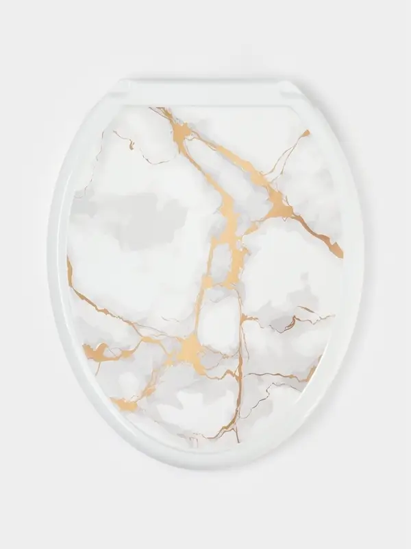 Сиденье для унитаза &laquo;Декор. Белый мрамор&raquo;, 44&times;36 см, с крышкой, белое