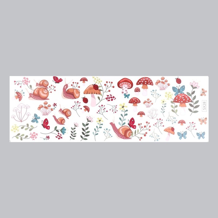 Наклейка пластик интерьерная цветная Наклейка пластик интерьерная цветная "Улитки и грибочки" 30х90 см